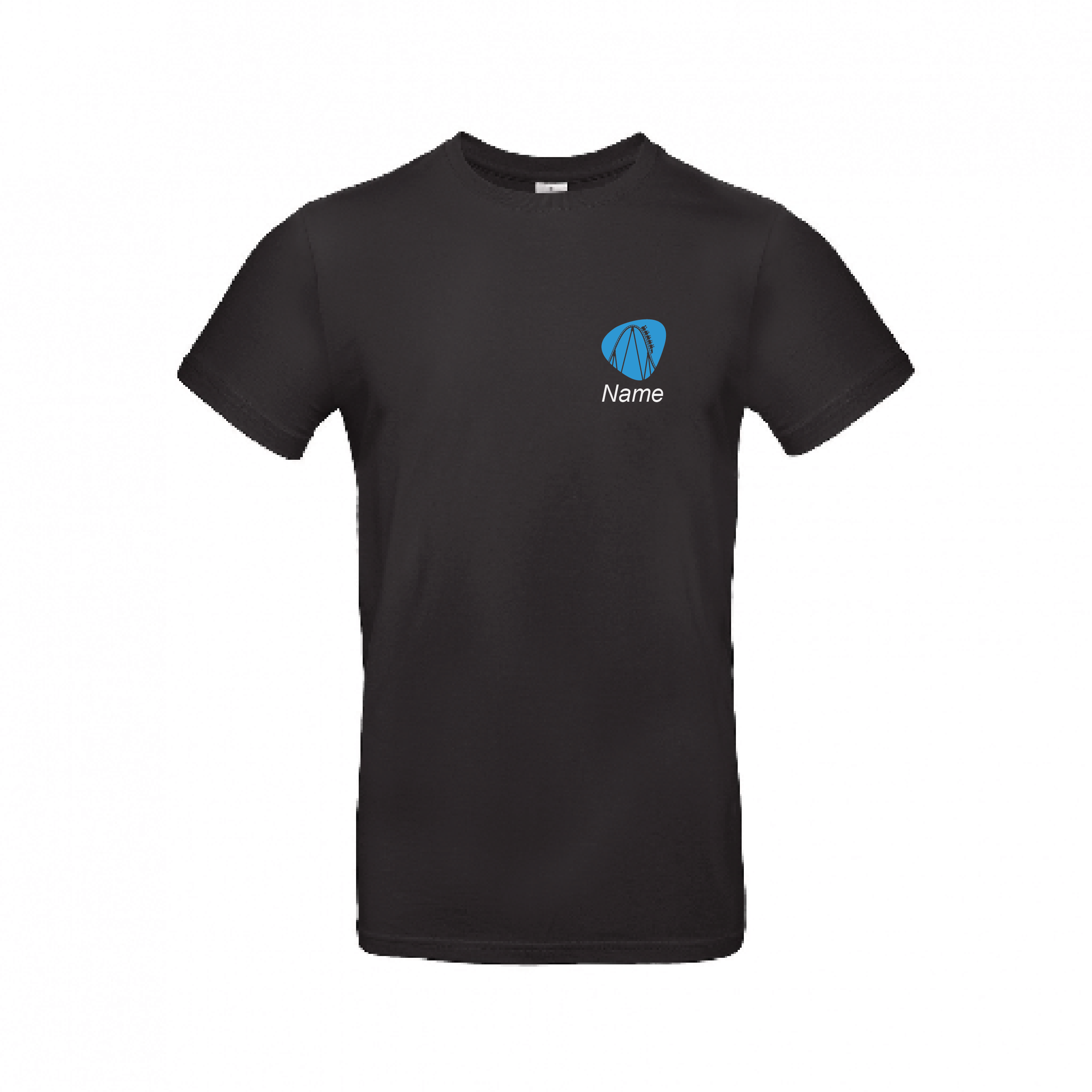 Unisex T-Shirt - Farbe schwarz mit blauer Schrift mit App Werbung inkl. Name und Versand